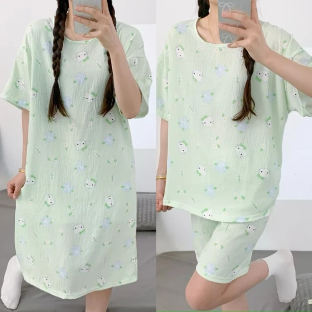 （三件套）睡衣女夏季装短袖2025年新款薄款甜美夏天家居服睡裙