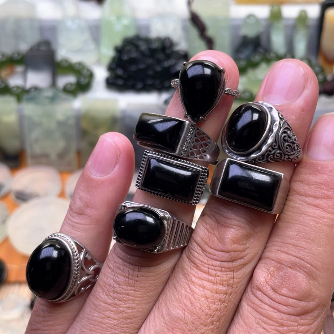 蛇纹石玉银S925镶嵌戒指