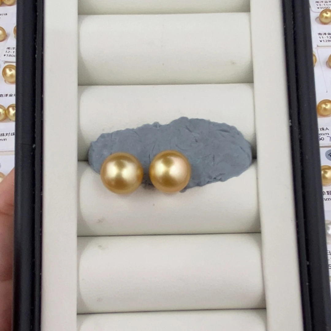银S925镶嵌海水珍珠耳饰11mm南洋金珠201