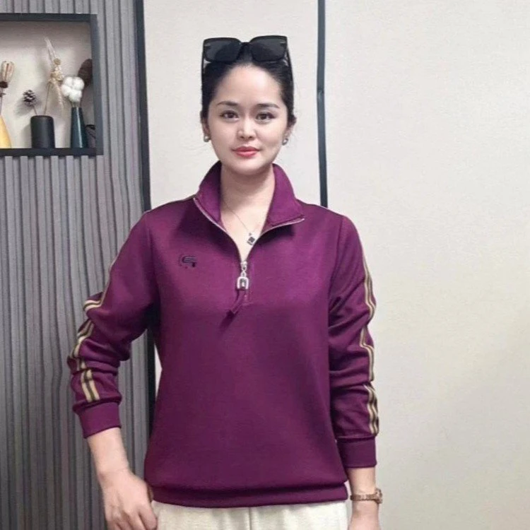 高档新款休闲时尚妈妈拉链立领长袖宽松卫衣洋气减龄显瘦女上衣大