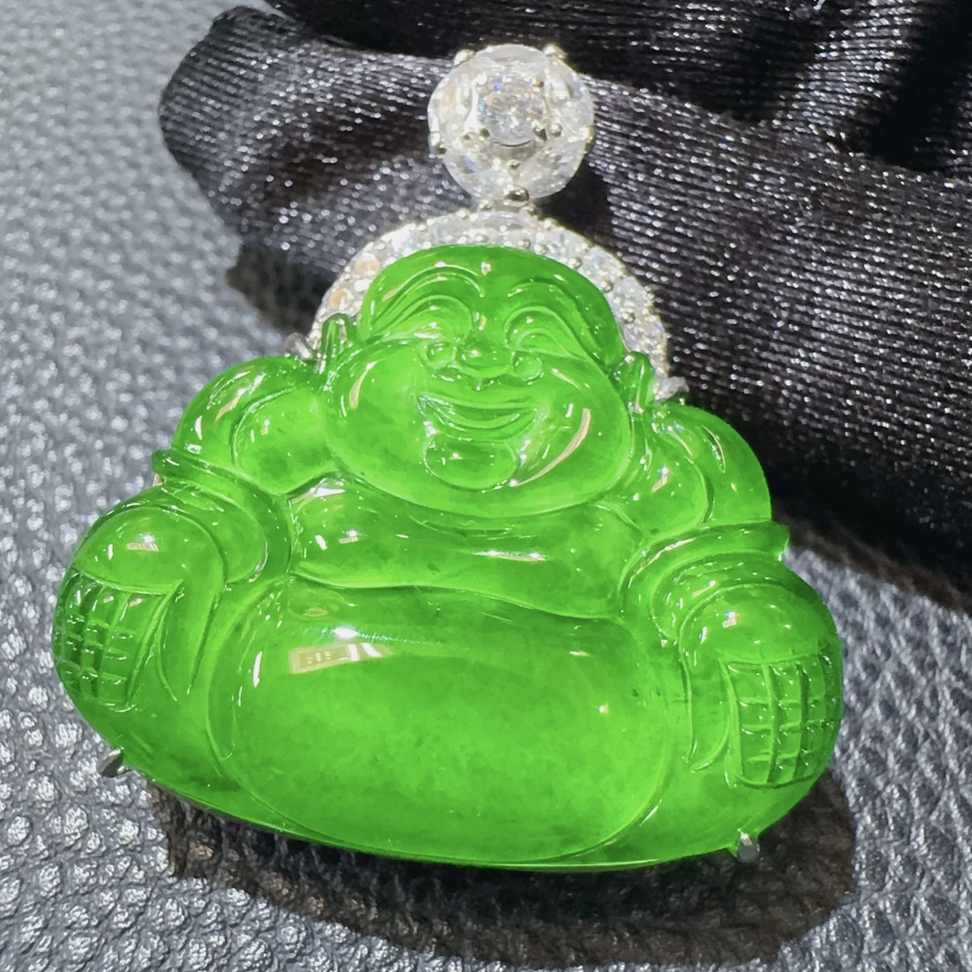 【直播间专属-裸镶大佛公】天然A货翡翠高冰帝王绿大佛公吊坠高级