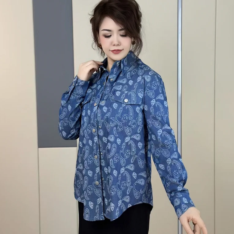 女装牛仔衬衫蓝色时尚春季韩版大方格-