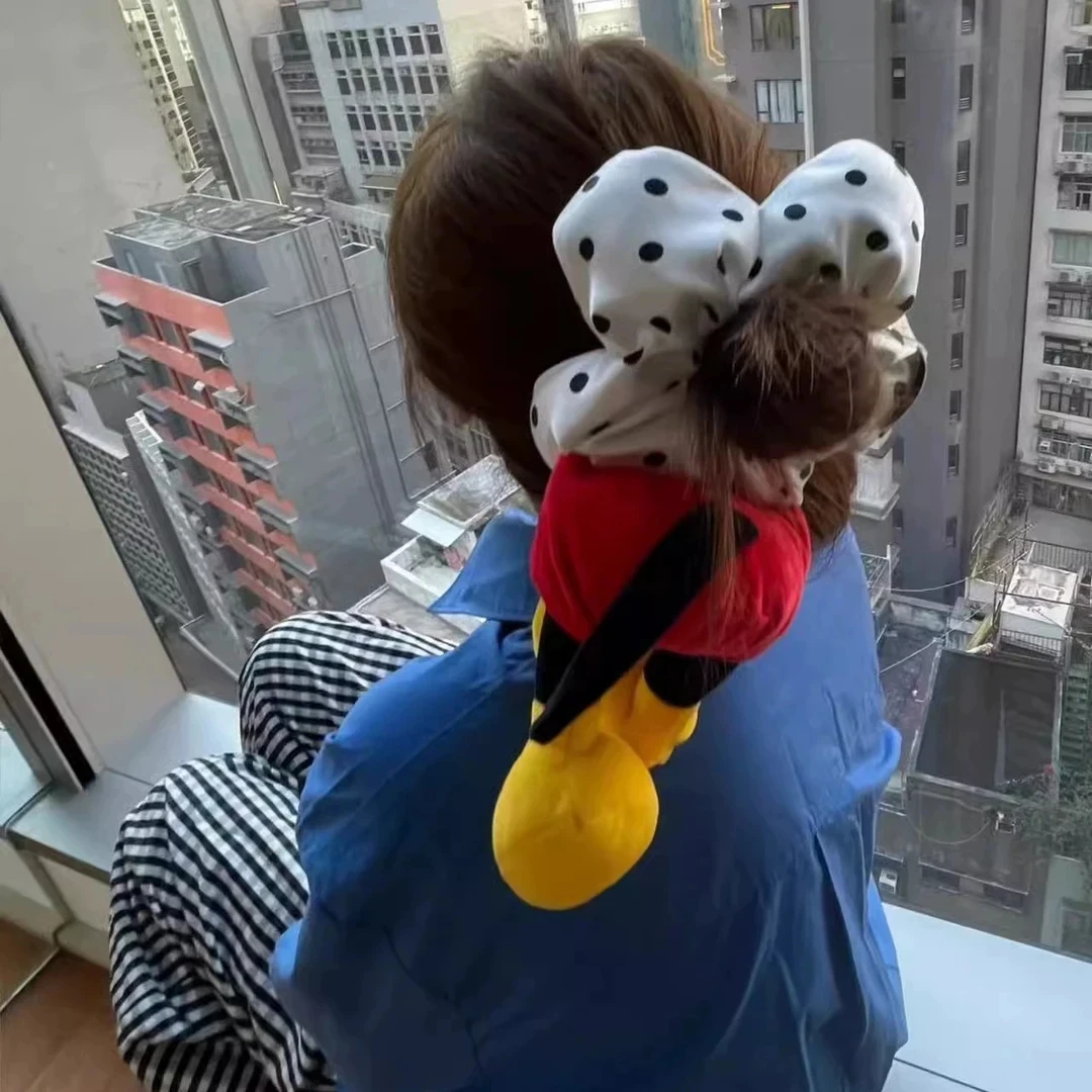 秋冬米老鼠发圈头绳气质米奇红色波点可爱发圈发饰毛绒发圈J800