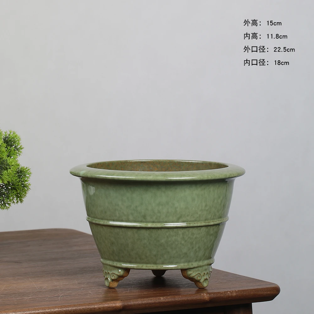 千禾紫砂精品手工原矿高温紫砂三足云脚釉盆兰草栀子花蝴蝶兰盆