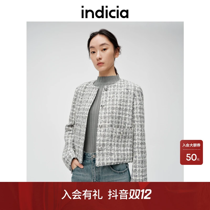 indicia标记商场同款春小香风外套撞色格子上衣欧若风6A401WT047C