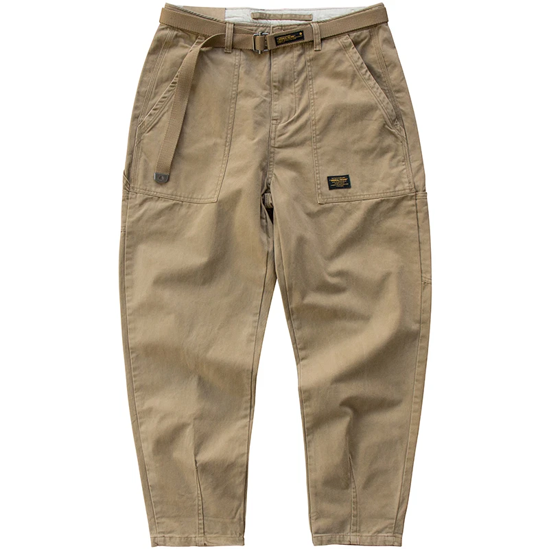 景君澜裤子男春秋款阔腿裤水洗复古口袋工装裤潮牌直筒宽松休闲裤