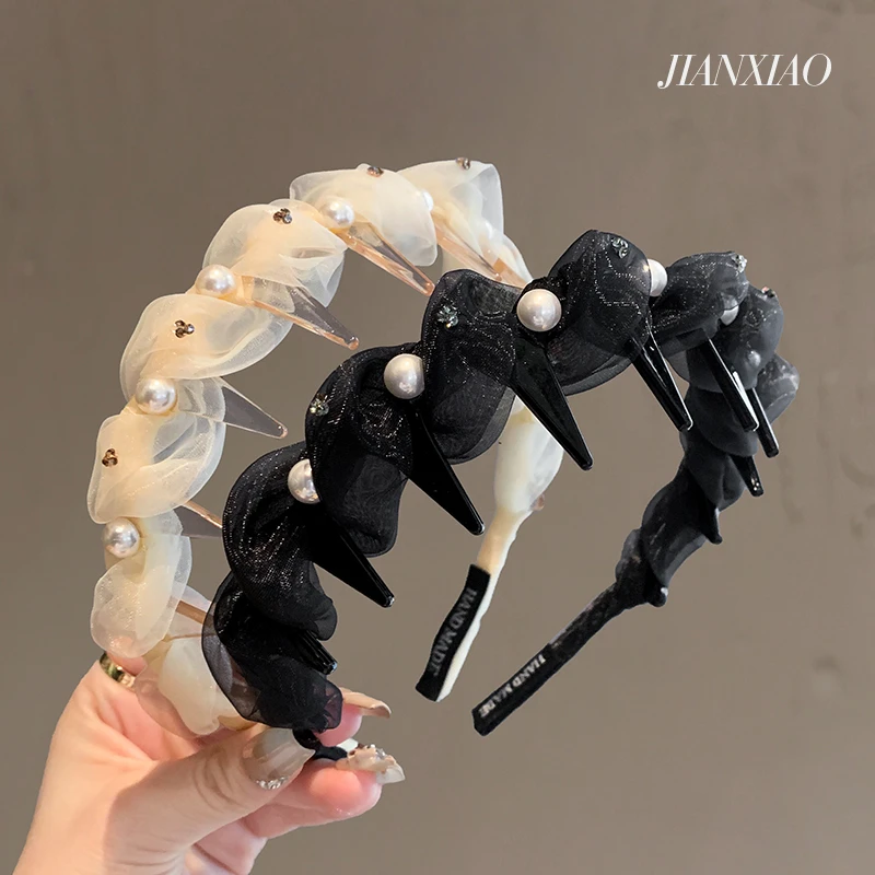 轻奢超仙网纱珍珠发箍2025新款高颅顶头箍发带洗脸通勤压发卡发捆