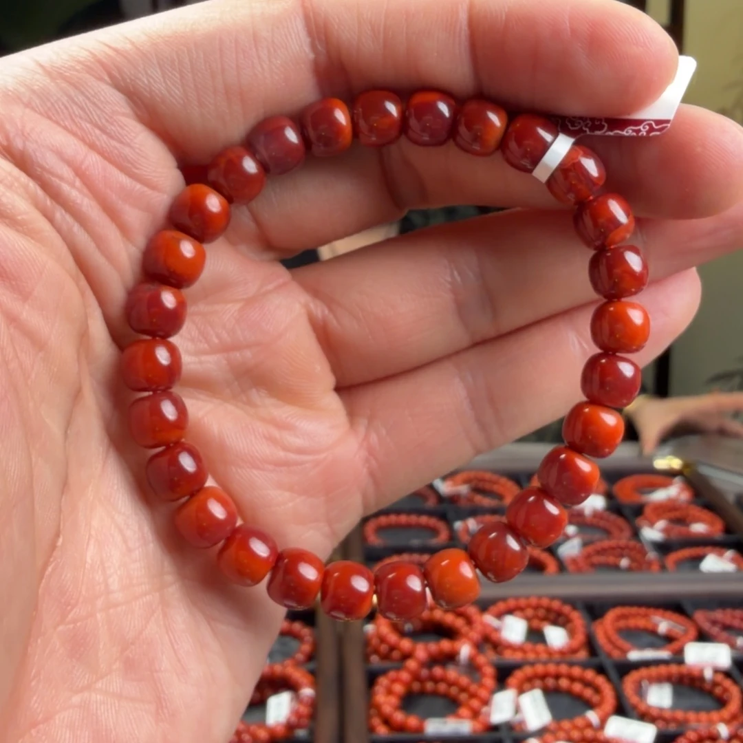 南红玛瑙未镶嵌手链7mm牛血柿子老型单圈