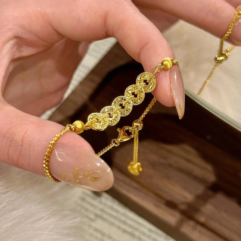 925银手链 手链女金色新中式碎冰冰五帝币手链气质百搭送闺蜜礼物