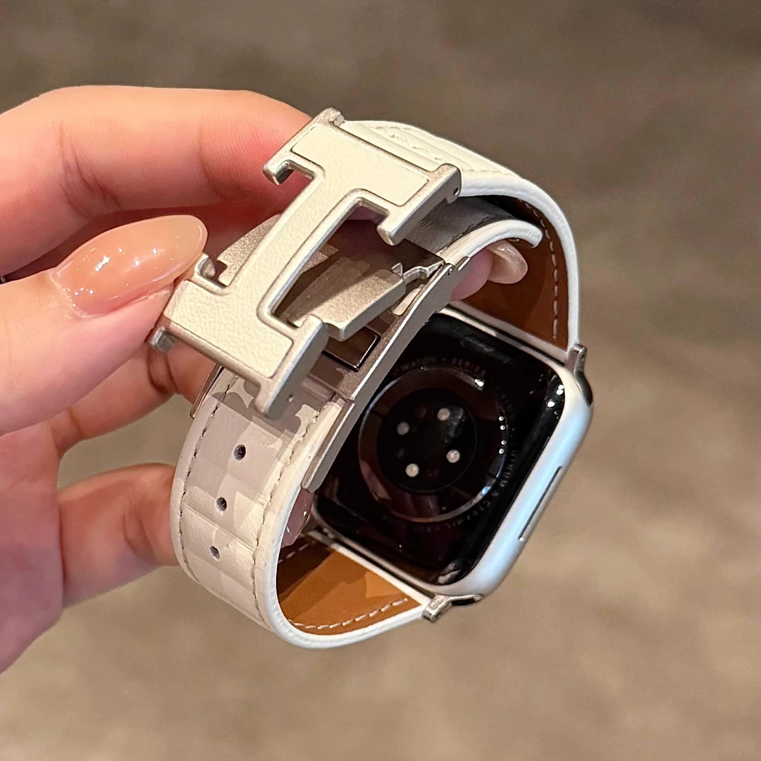 苹果手表表带适用于Apple watch789iwatch10SE2波浪纹H磁吸扣表带