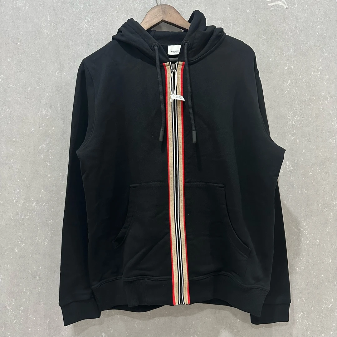 未使用 BURBERRY/博柏利 条纹拼色连帽拉链长袖卫衣 M码 SL004320