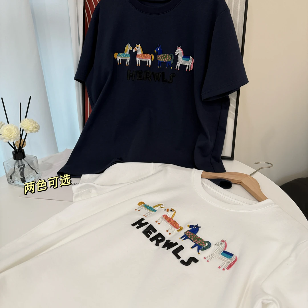 美亚恩NANA【小马假日】新款小马刺绣休闲百搭短袖圆领T恤Q0313