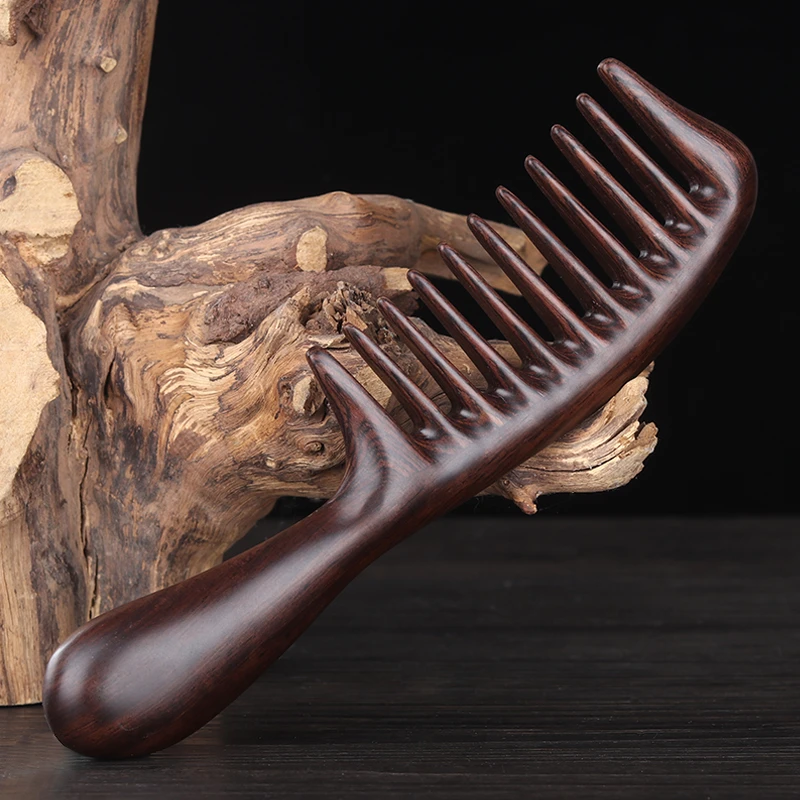 黑檀木梳子防大宽齿卷发头部经络脱发按摩梳专长发家用静电梳女士