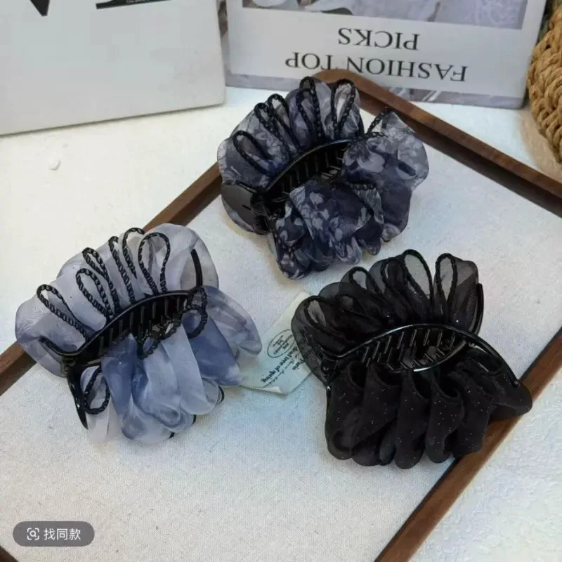 高定黑纱星芒缀饰奢华优雅气质抓夹式丸子头发夹盘发器