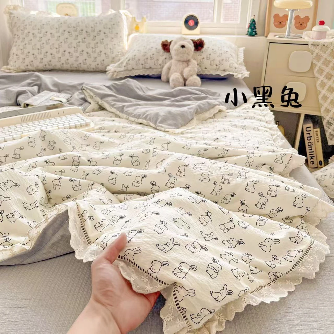 凉感夏凉被皱皱纱机洗韩版针织夏被棉花被四件套