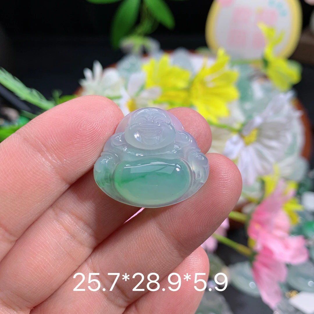 缅甸翡翠冰种飘阳绿佛公吊坠刘精致雕刻上等翡翠佛公珠宝首饰女士