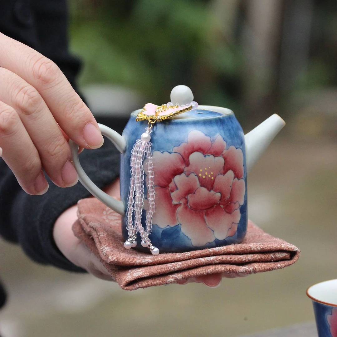 亘古青花斗彩牡丹复古珐琅彩中式鎏银创意大号茶具陶瓷手绘泡茶壶