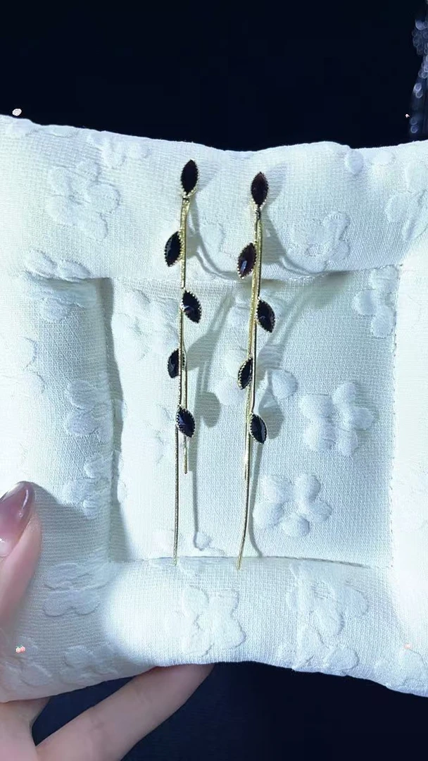 铜合金锆石耳饰 气质简约日常款小叶子流苏耳环0074