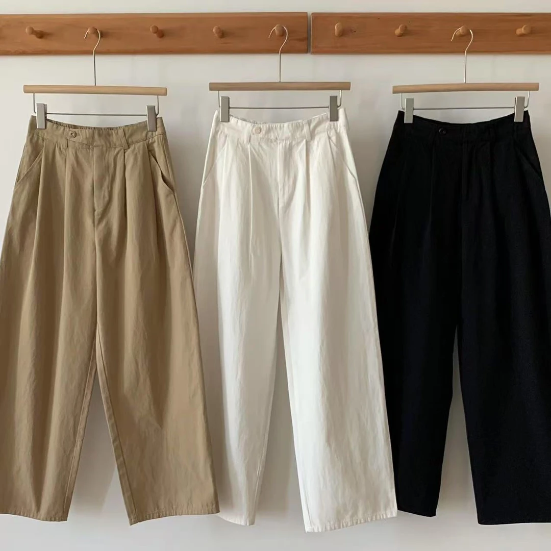 喜樂  2025纯色休闲裤春季新款时尚百搭简约松紧腰直筒女士裤子
