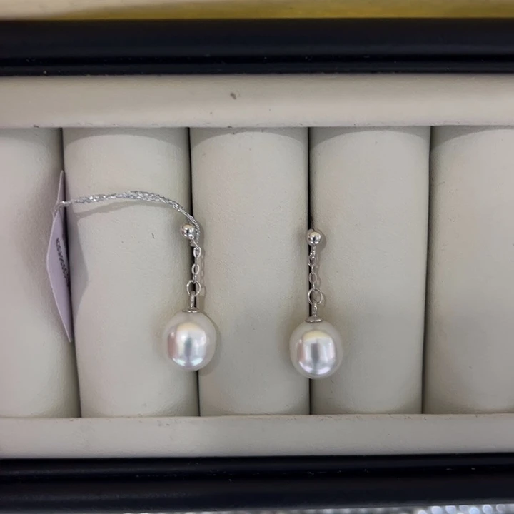 海水珍珠上新澳白风在吹耳坠9-10mm银S925镶嵌
