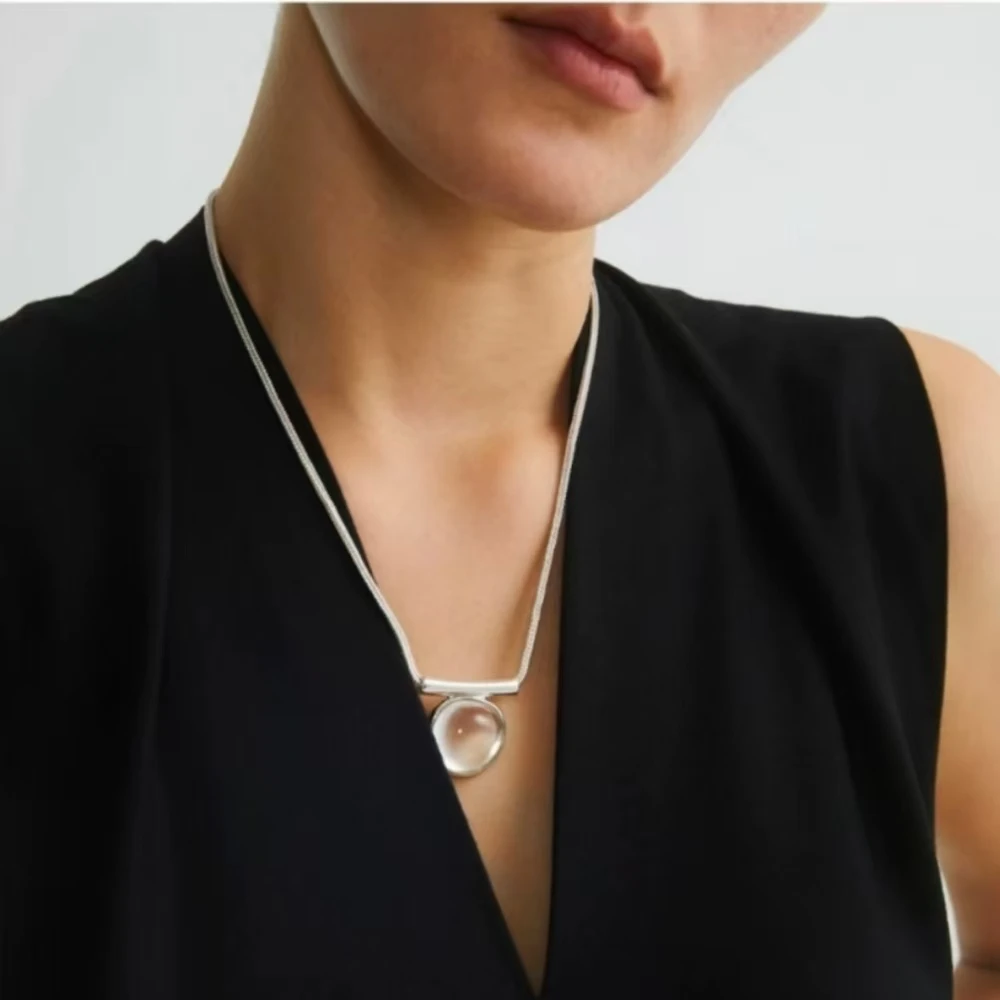 黄铜琉璃吊坠 方形透明吊坠项链高级感异形锁骨链项链简约高级