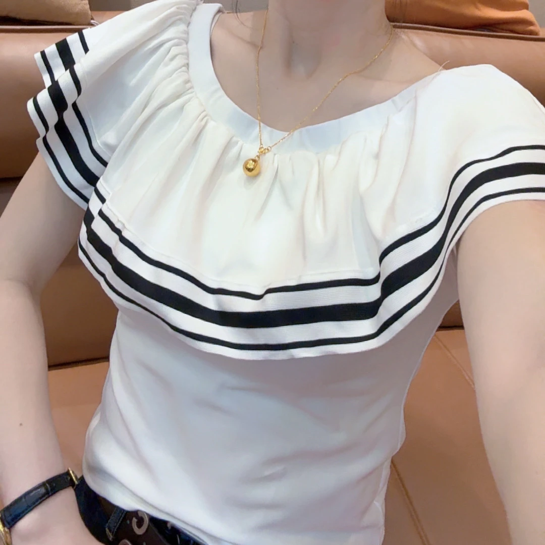 小敏家，夏季定制款荷叶领洋气百搭短袖T恤