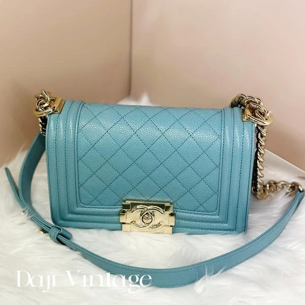 大吉中古/Chanel香奈儿孔雀蓝金小号leboy斜挎包