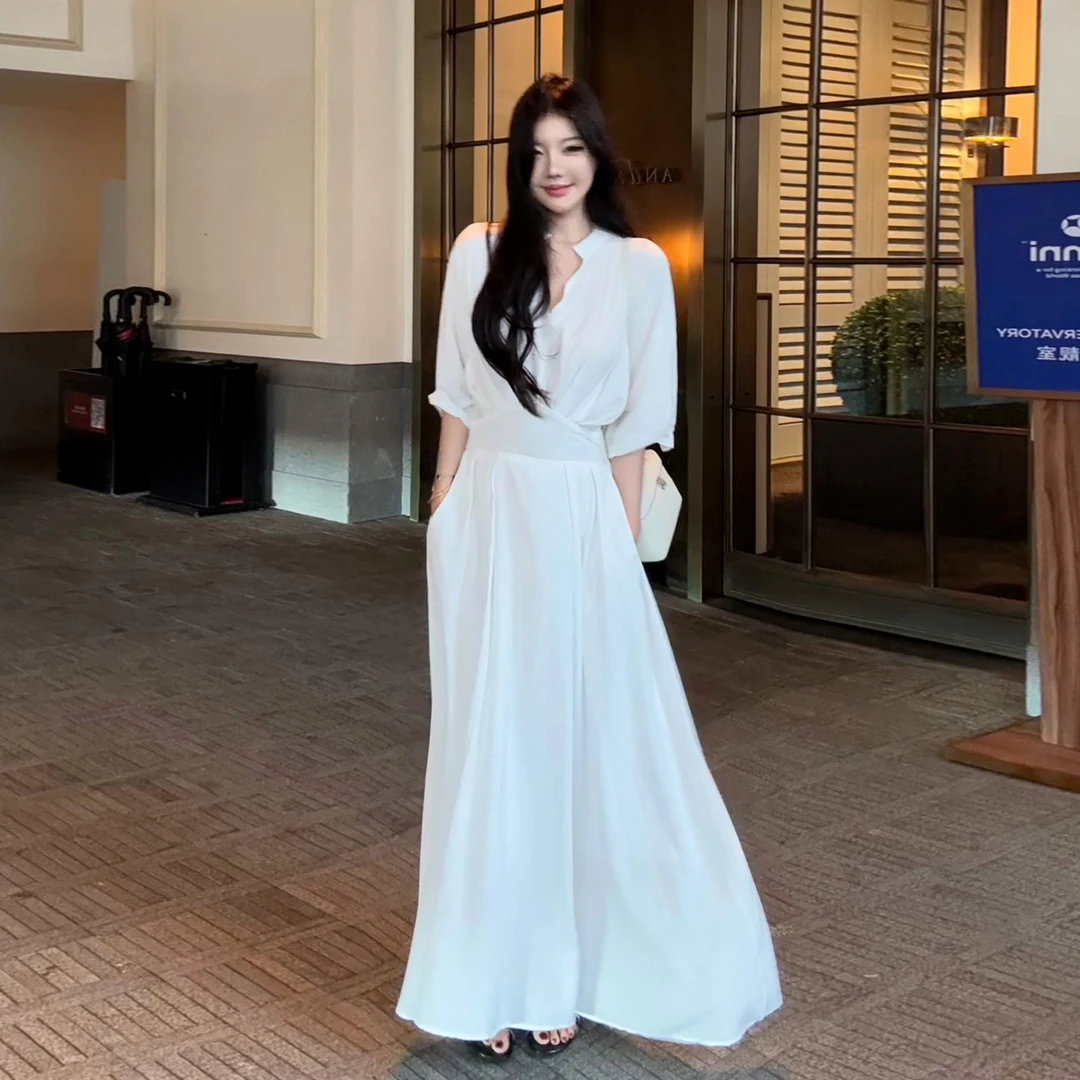 2025新款法式白色衬衫连衣裙子女夏季今年流行爆款气质高级感长裙