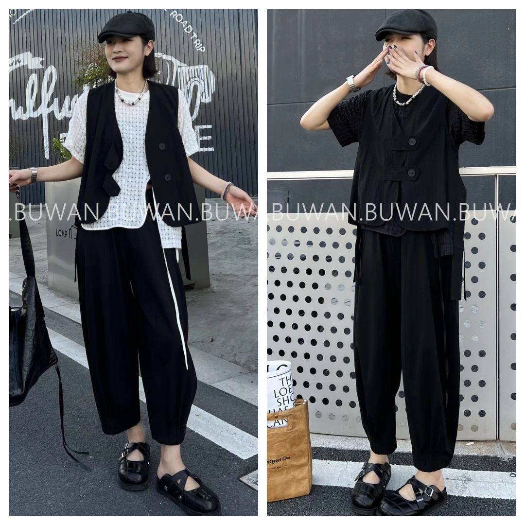 BUWAN【双子】夏季轻薄假两件显瘦层次短袖+马夹两件套2262