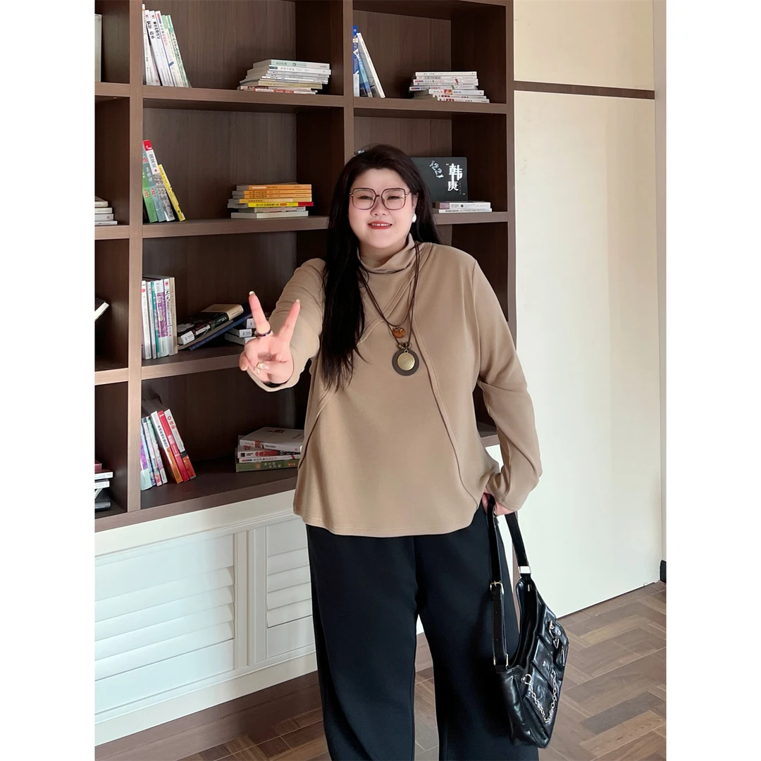 花契"白昼漫行"大码女装秋冬百搭200斤胖mm亲肤软糯感T恤15897-X