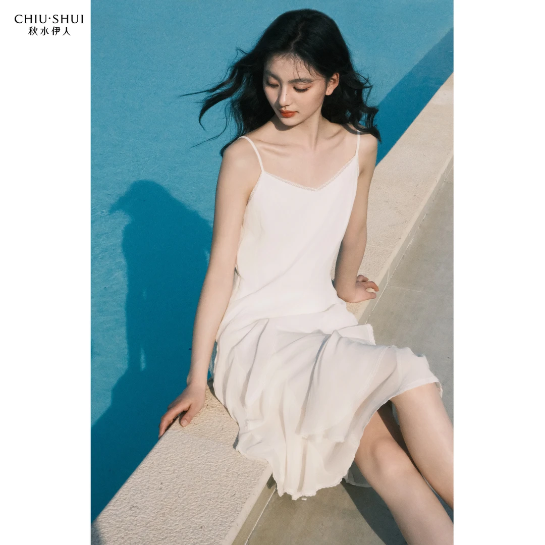 秋水伊人蕾丝吊带连衣裙2025年夏季新款不规则裙子625204A020443