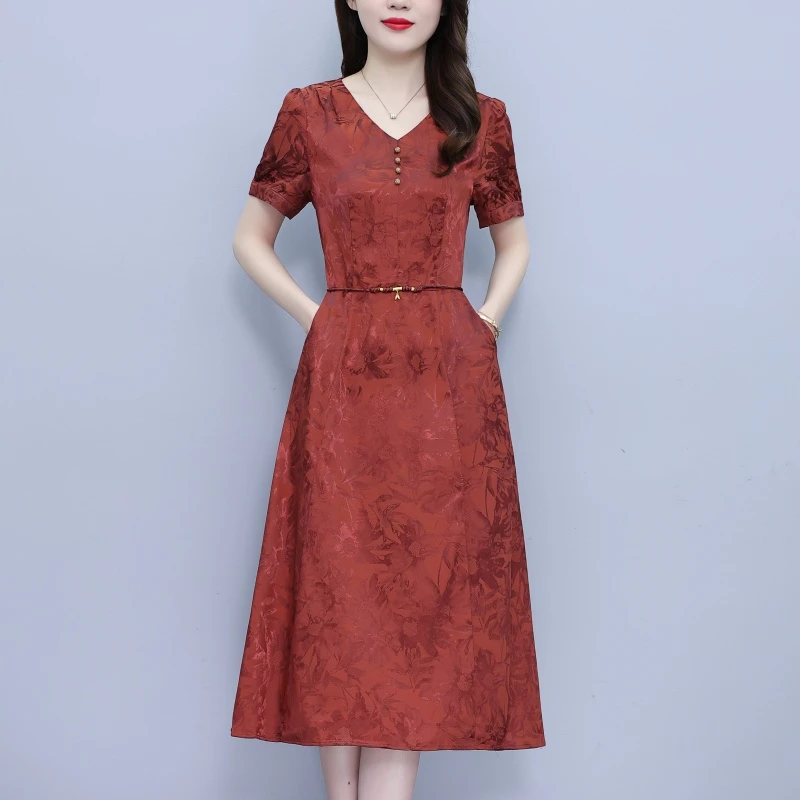 有口袋真丝桑蚕丝连衣裙女夏季2025新款香云纱气质显瘦妈妈装裙子