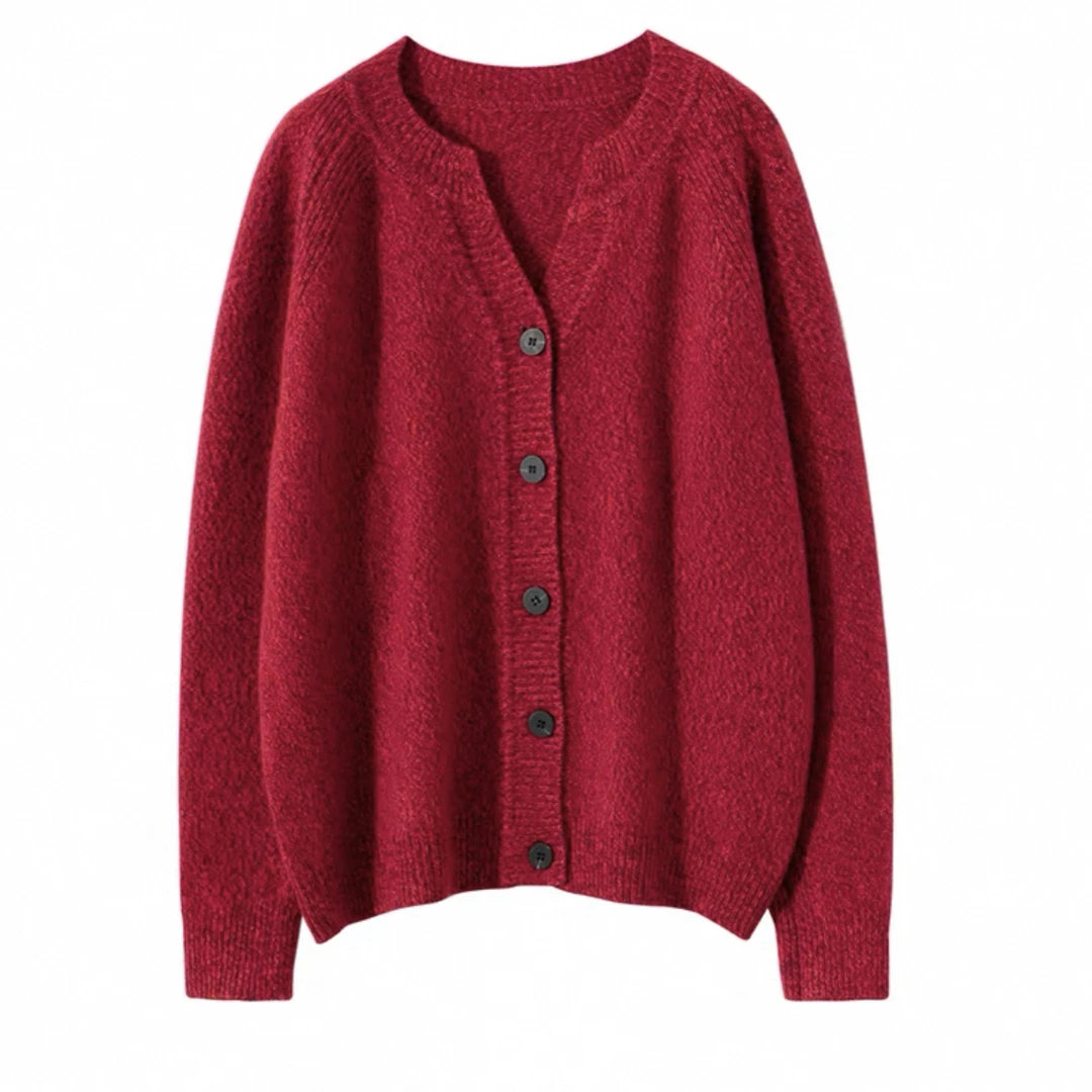 100纯山羊绒3股花纱加厚女复古羊绒短款保暖红色开衫外套上衣nx10