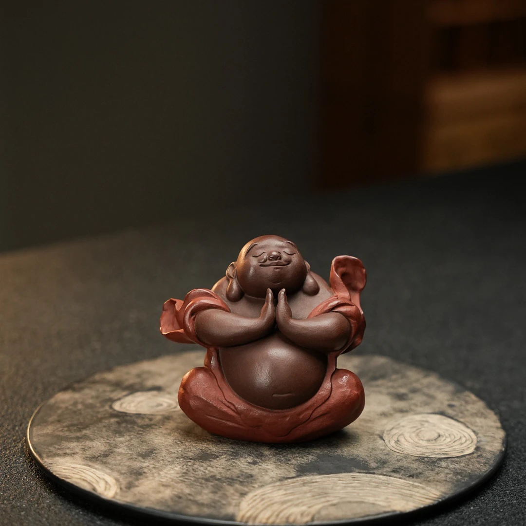 开心佛开开心心·茶宠·摆件红泥僧袍整片制作 难度高