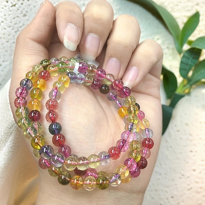掌柜精选  彩虹碧玺6毫米三圈手串冰透款