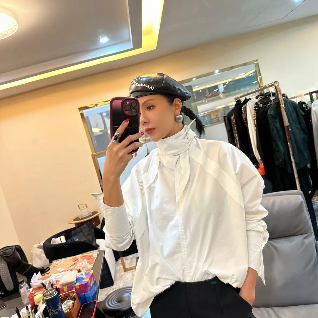 MONICA 两面穿休闲风脖子绑带衬衣