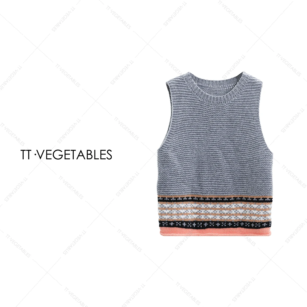 TT・VEGETABLES【序白】绘景 绵羊毛无袖毛针织衫套头背心521635