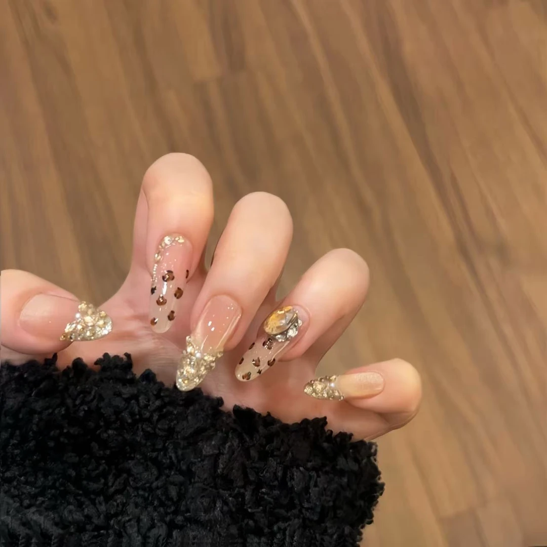 【香槟金钱豹】轻奢气质高级感美拉德豹纹猫眼美甲穿戴甲