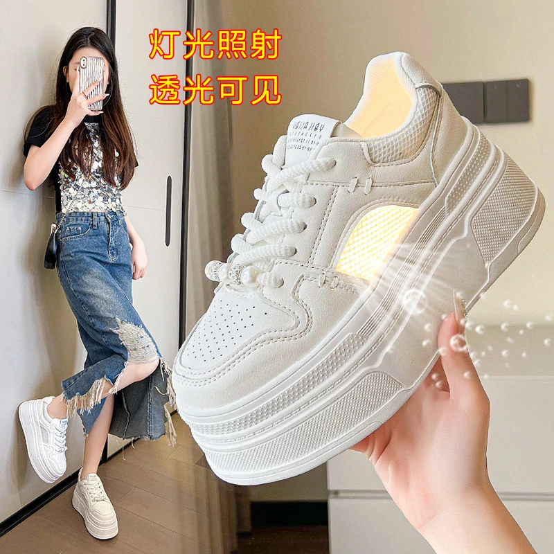 夏季圆头网红时尚休闲鞋松糕鞋绑带常规款百搭韩版运动鞋增高学生