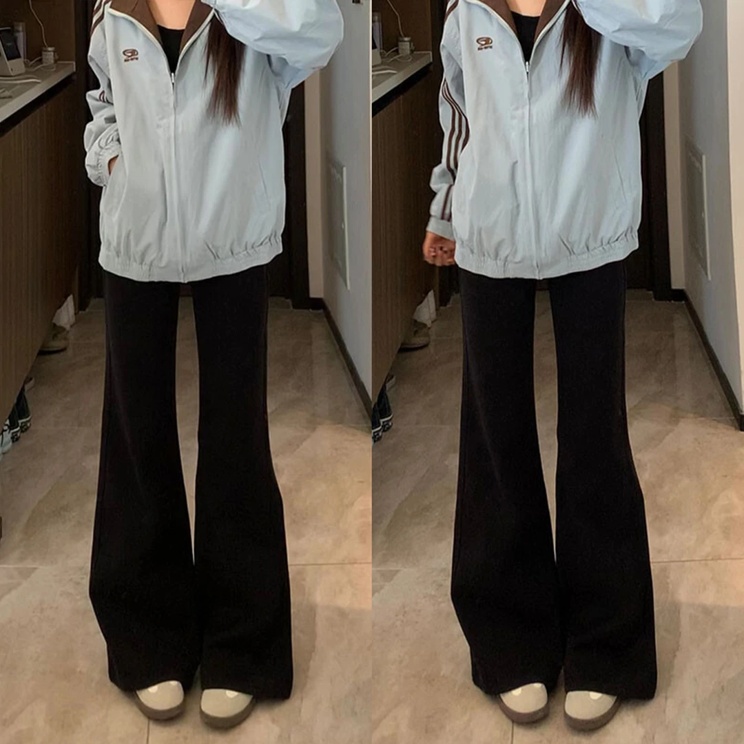 黑色加绒不贴腿微喇牛仔裤女2025秋冬低腰显瘦小个子弹力喇叭裤子