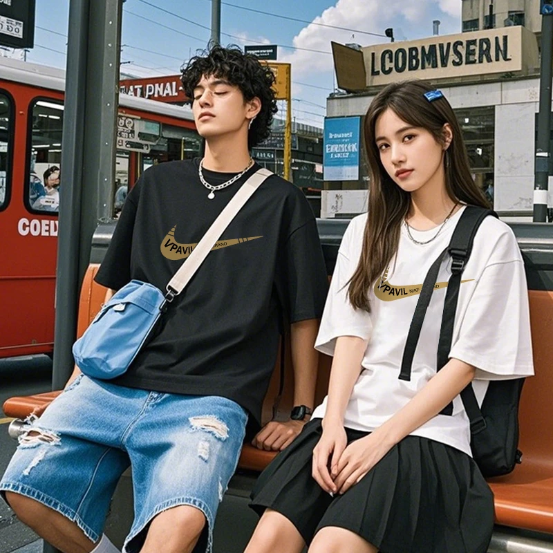 夏季嘻哈韩版T恤短袖健身时尚学生常规款男士圆领常规情侣