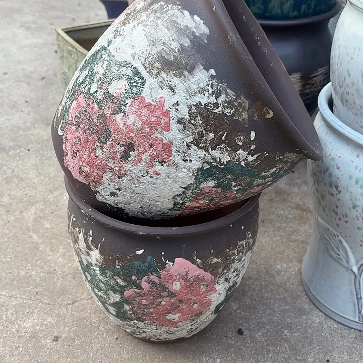 紫砂茶碗油画两个口径20*20