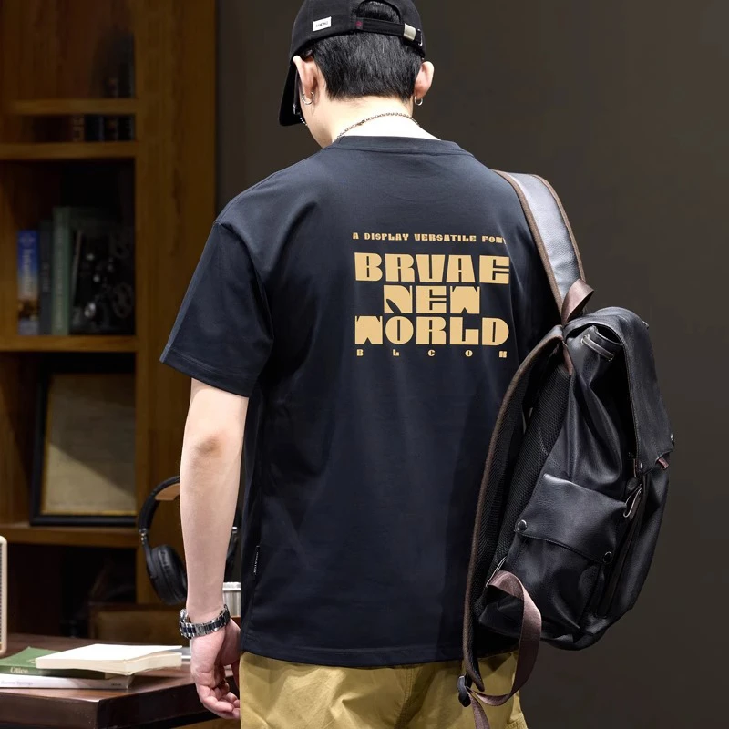 LEIGHZ/雷茨美式复古印花短袖T恤男士夏季新款宽松休闲重磅上衣