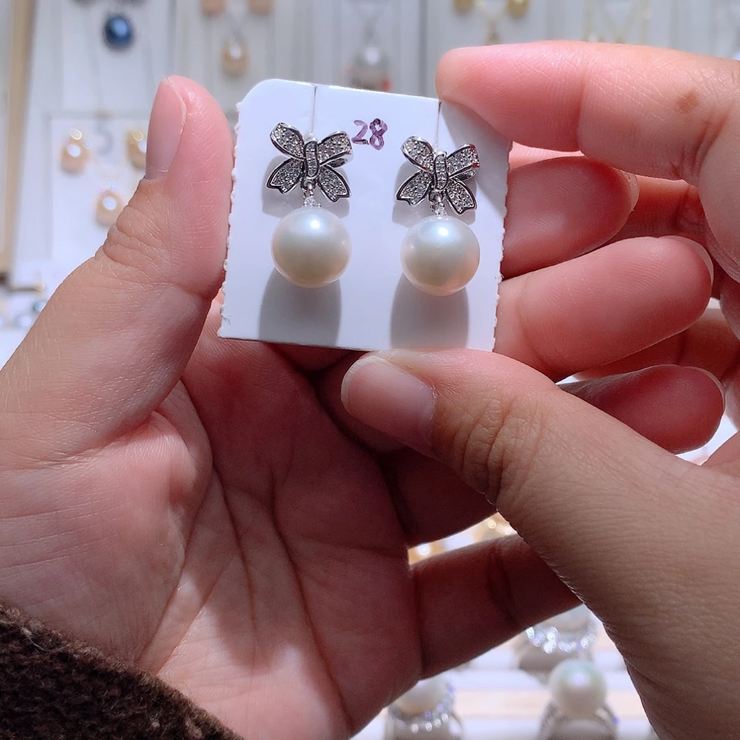 银S925镶嵌淡水珍珠耳饰CC11mm