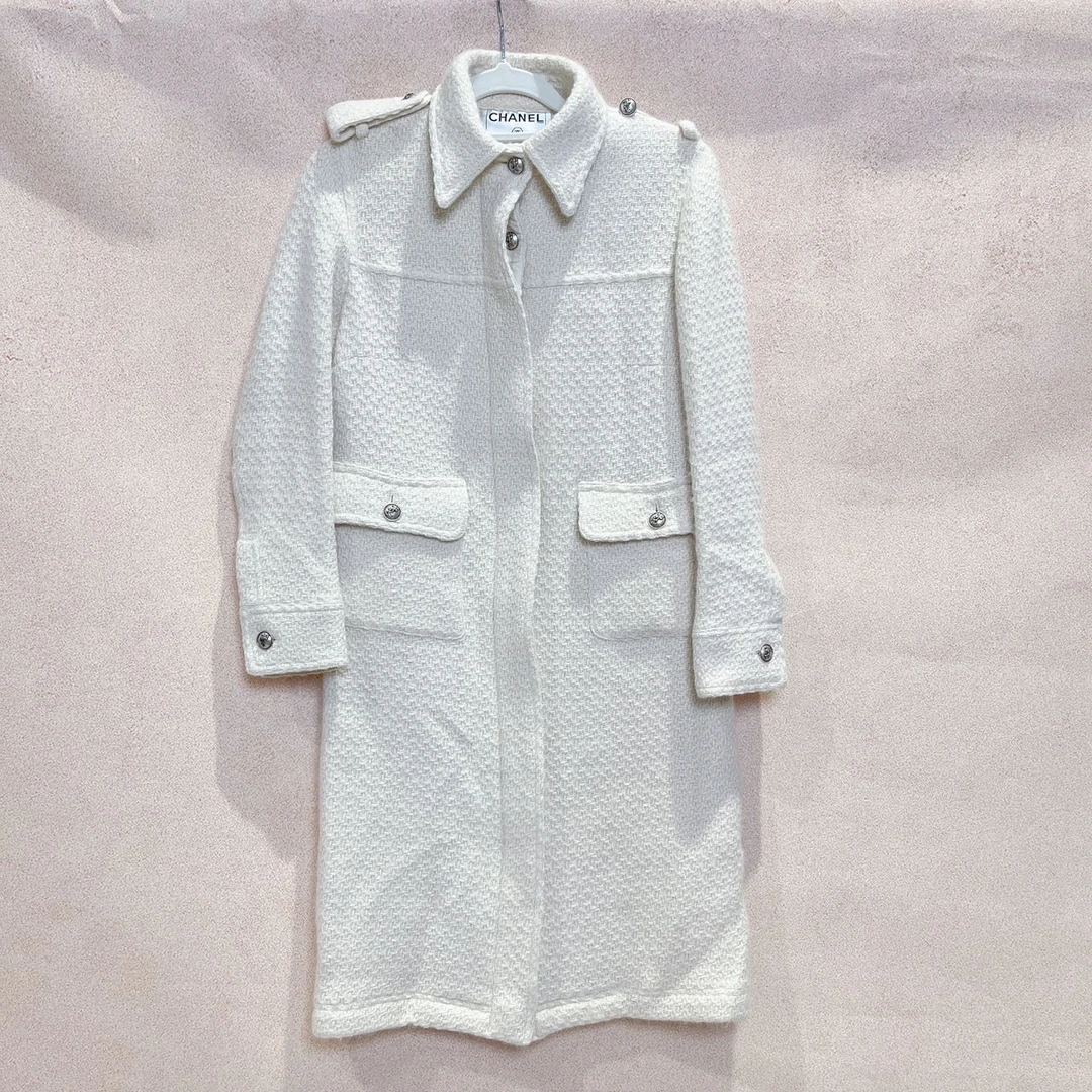 95新 Chanel/香奈儿 米白色粗花呢大衣  34码