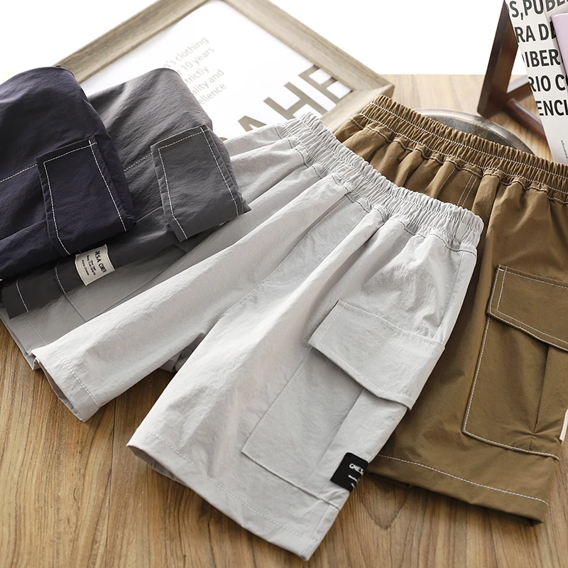 男童速干短裤2025夏季新款轻薄透气大口袋工装中裤时尚帅气五分裤