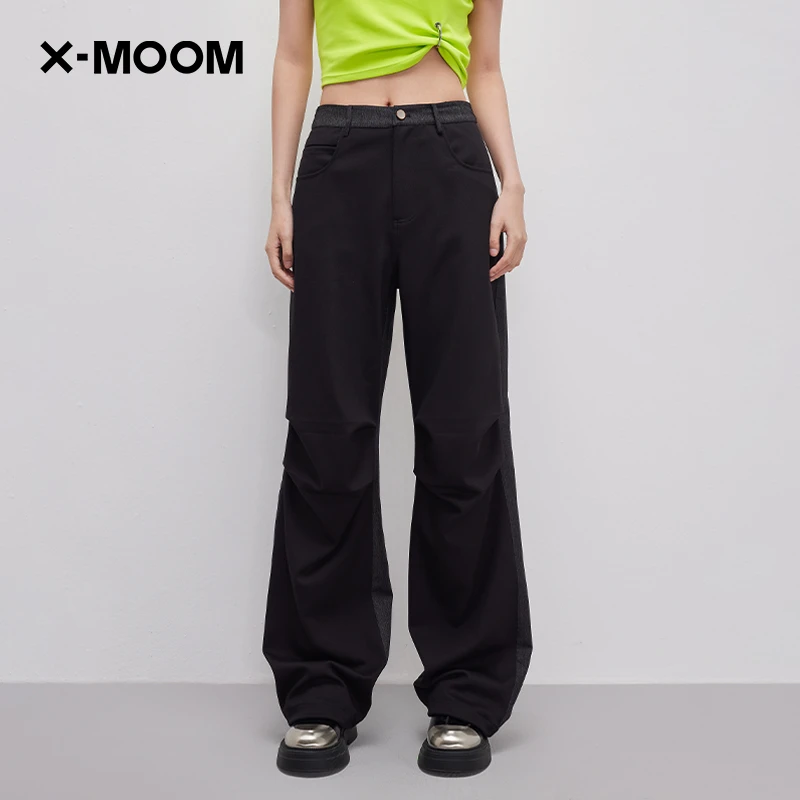 X--MOOM春季女士新款针梭织阳拼接宽松显瘦工装裤ZWCNS19612