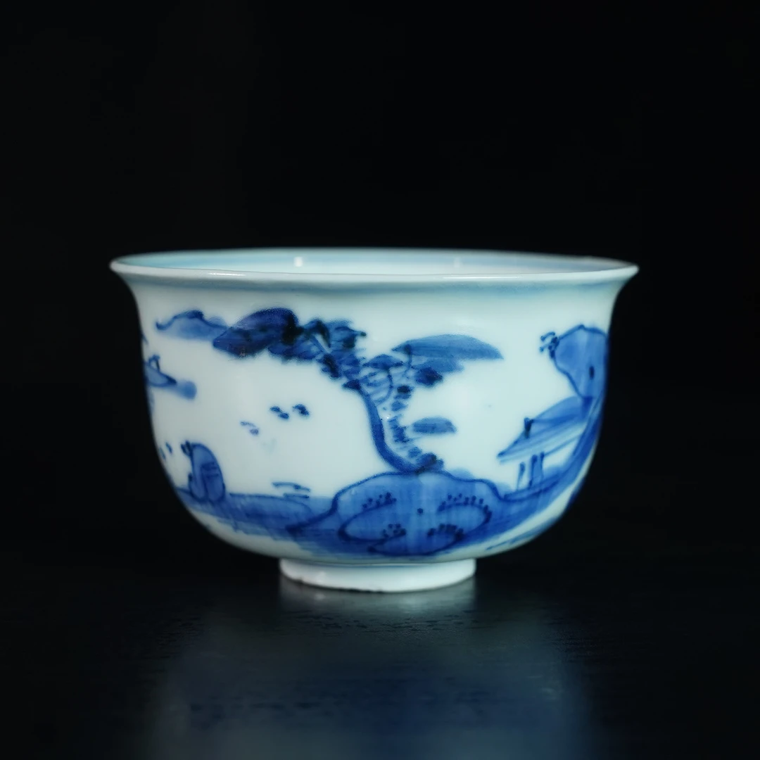 LXZ250111008【十竹斋】明天启山水人物杯