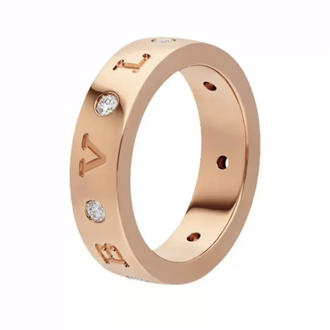 99新 BVLGARI/宝格丽 53码/玫瑰金签名款7钻戒指/S8436