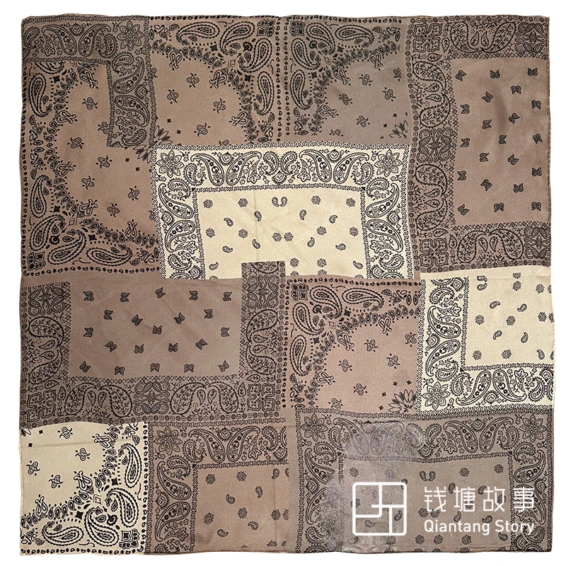 Qiantang Story/钱塘故事真丝西丽纱-70方巾知性腰果图稿桑蚕丝65
